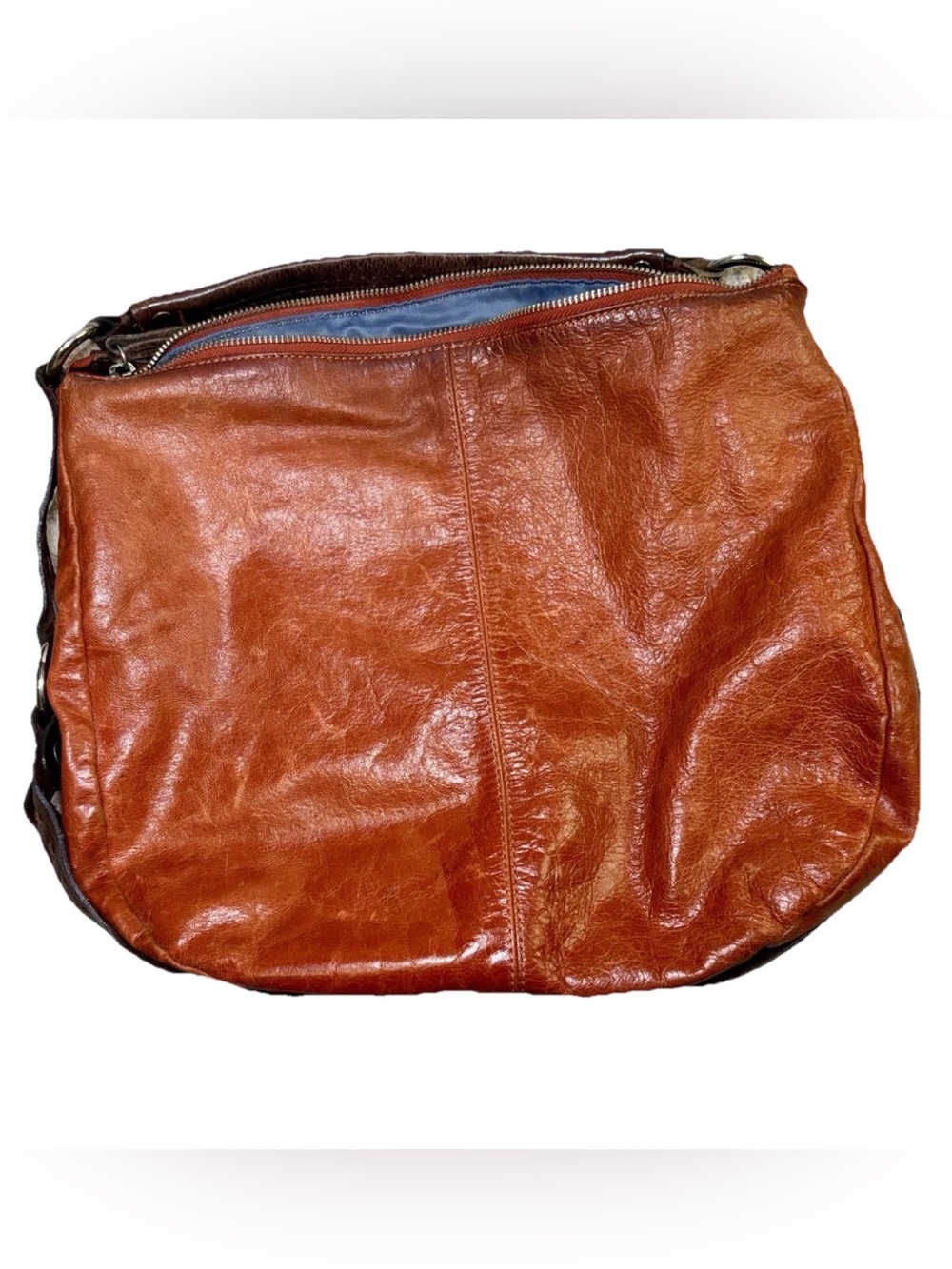 Tano Leather Slouchy Hobo Bag Salmon With Brown Leather Accents